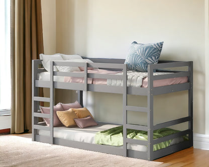 Pastel Gray Twin Over Twin Dual Ladder Bunk Bed