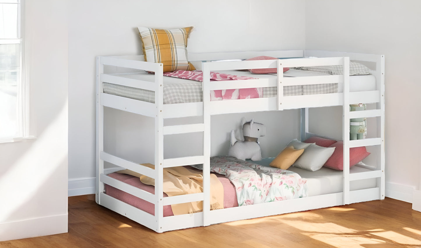 Pastel White Full Over Full Dual Ladder Bunk Bed