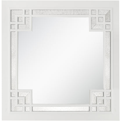 39" White Square Accent Wood Mirror