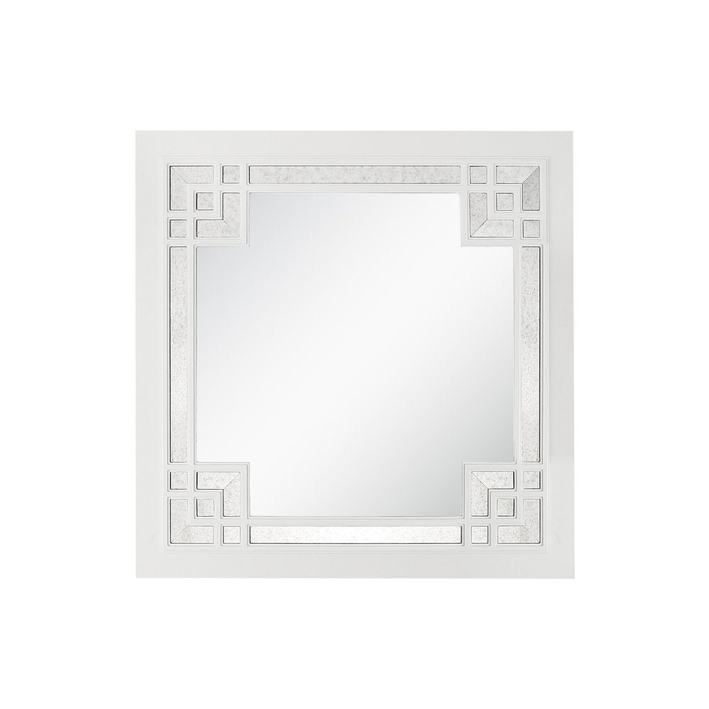 39" White Square Accent Wood Mirror