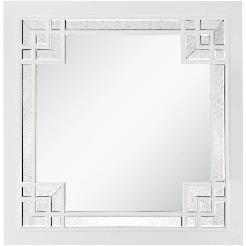 39" White Square Accent Wood Mirror
