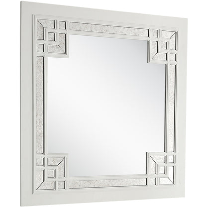 39" White Square Accent Wood Mirror