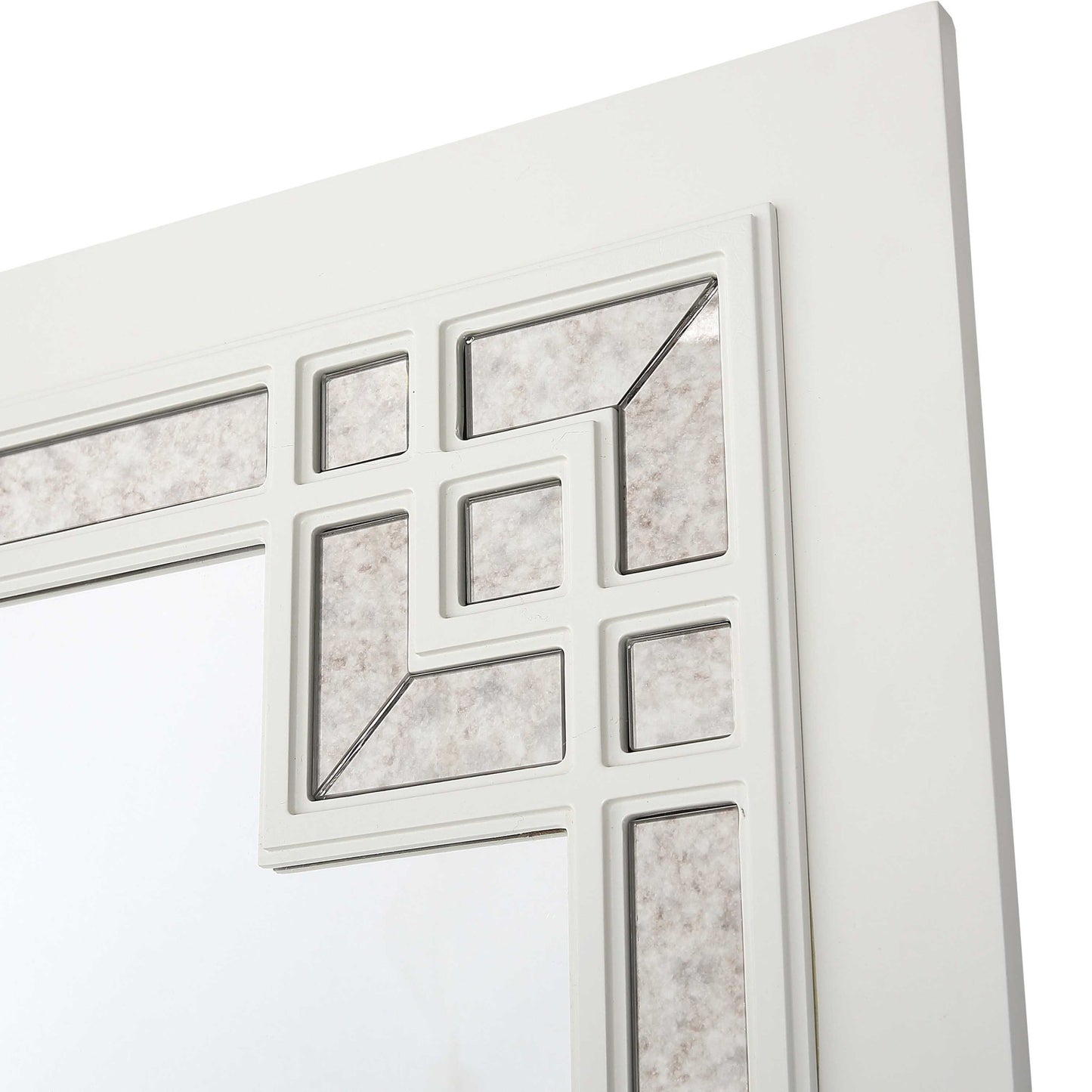 39" White Square Accent Wood Mirror