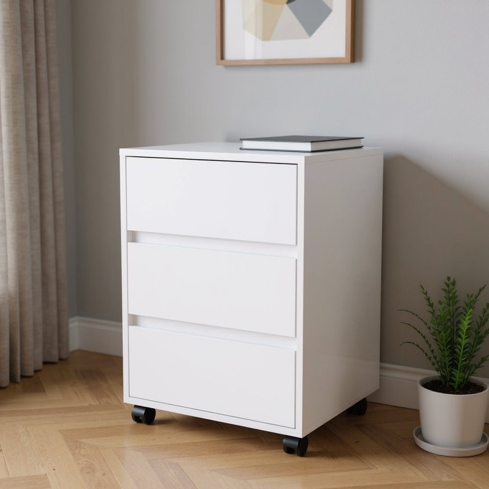 18" White Wood Accent Cabinet With Three Drawers