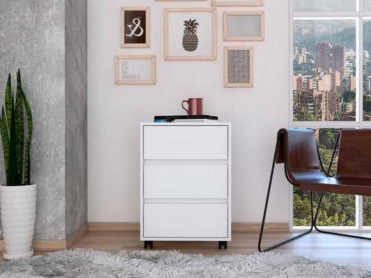 18" White Wood Accent Cabinet With Three Drawers
