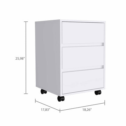 18" White Three Drawer Rolling Cabinet