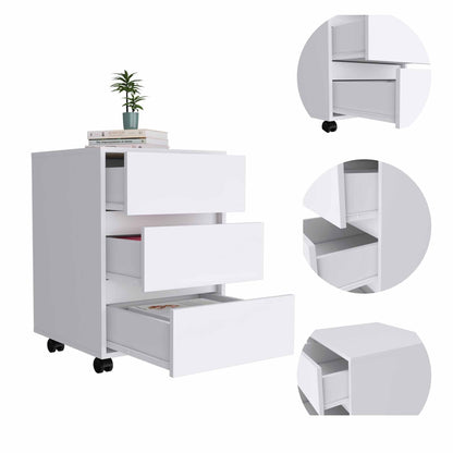 18" White Three Drawer Rolling Cabinet