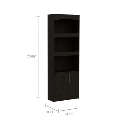 71" Light Gray Wood Three Tier Bookcase with Two Doors