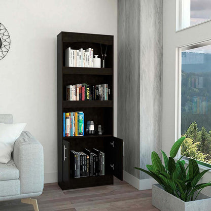 71" Light Gray Wood Three Tier Bookcase with Two Doors