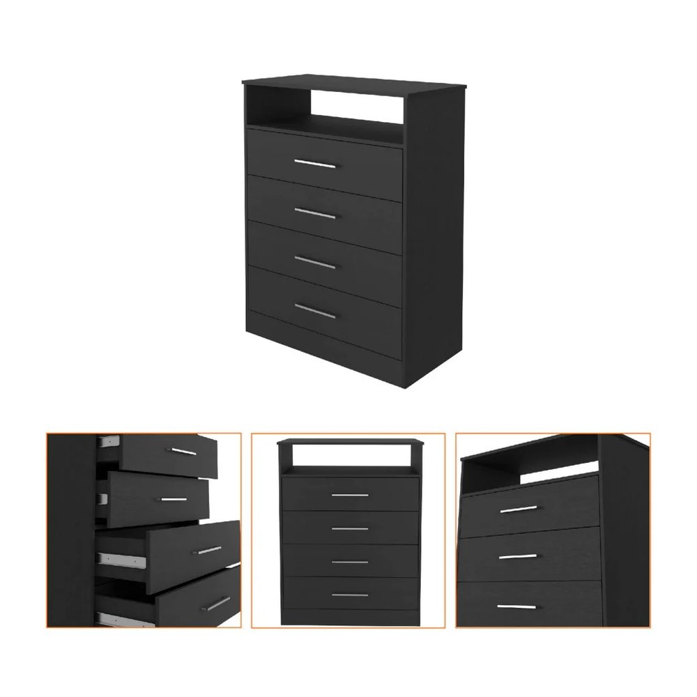 31" Black Wood Four Drawer Dresser
