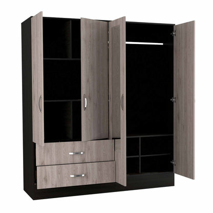 63" Brown And Black Wood Mirrored Two Drawer Dresser