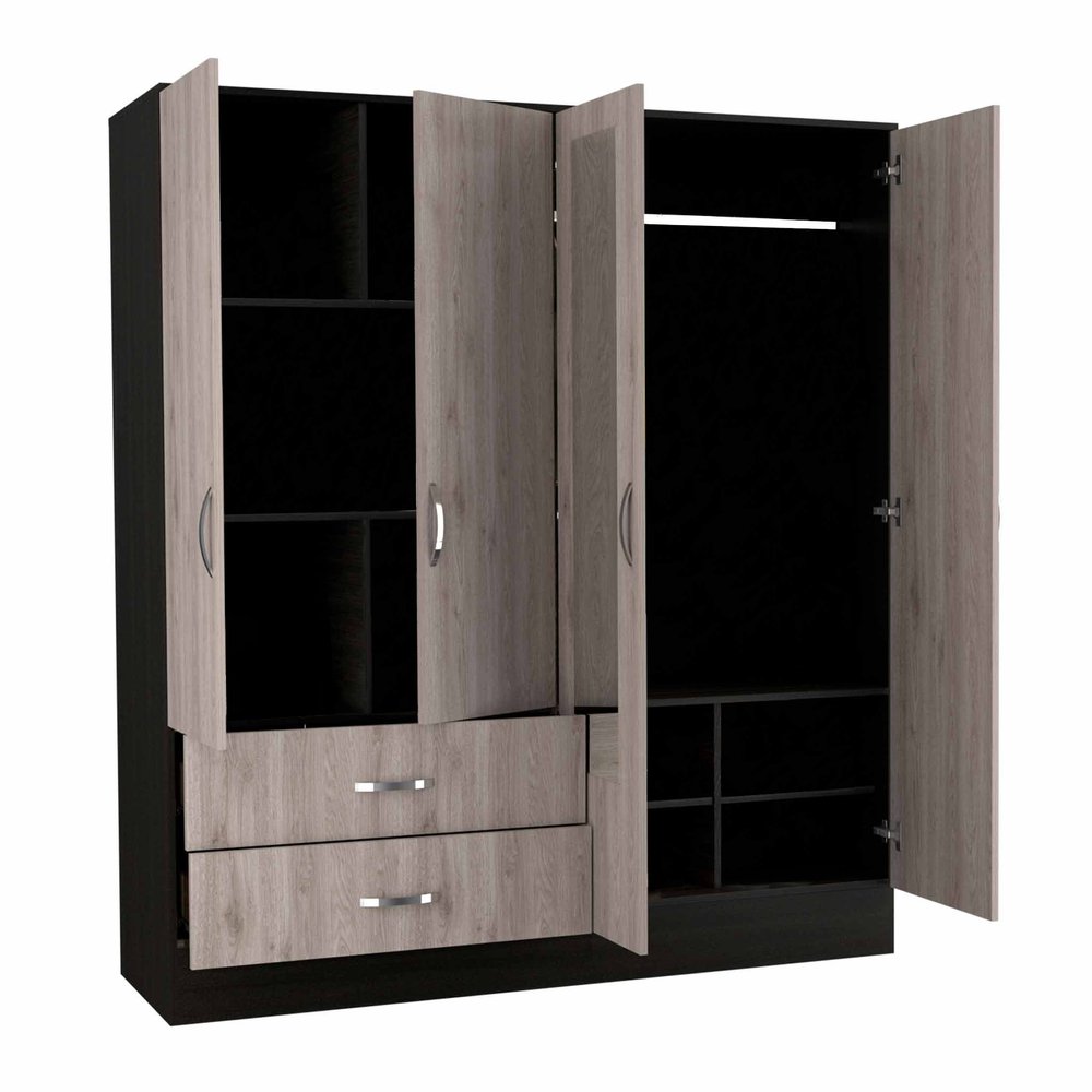 71" Black And Brown Wood Mirrored Four Door Two Drawer Combo Dresser