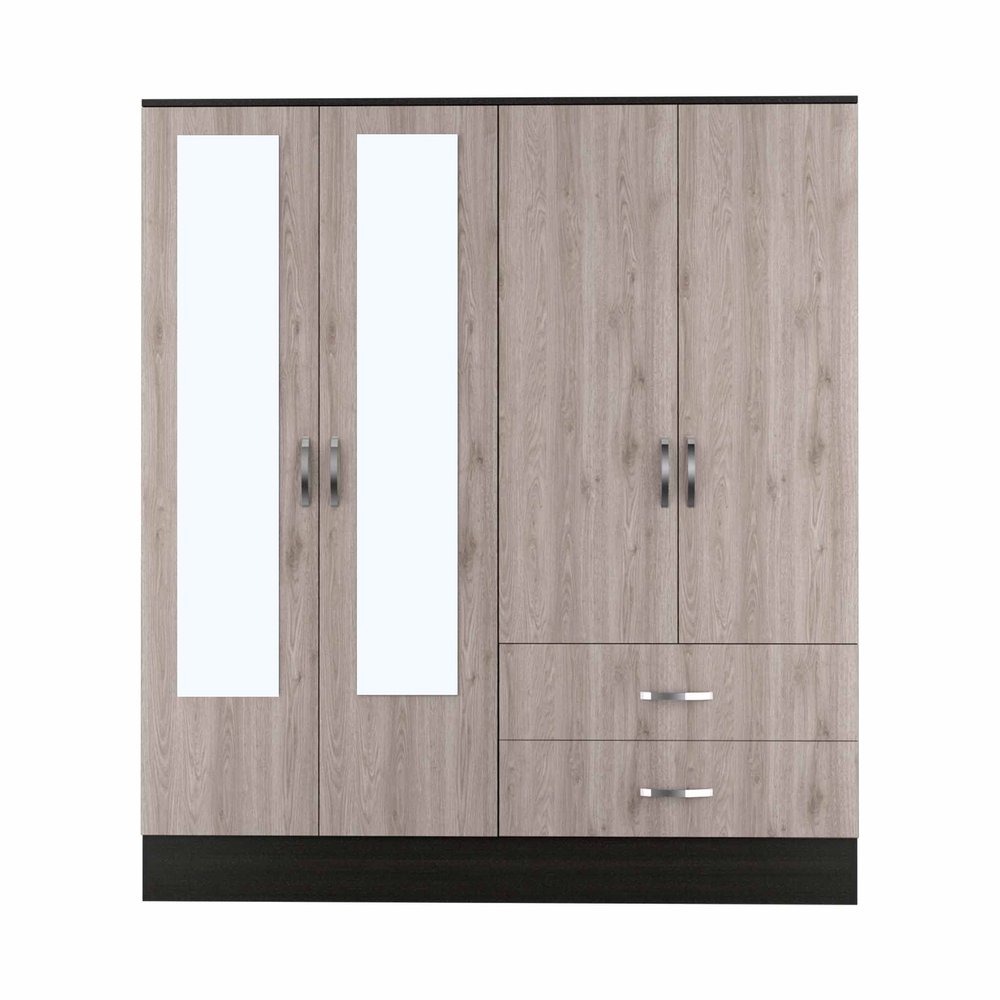 63" Brown And Black Wood Mirrored Two Drawer Dresser