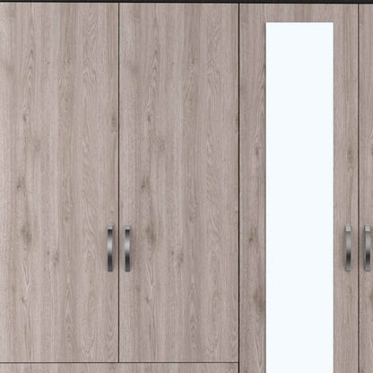 71" Black And Brown Wood Mirrored Four Door Two Drawer Combo Dresser