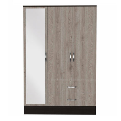 71" Brown And Black Wood Mirrored Three Door Two Drawer Combo Dresser