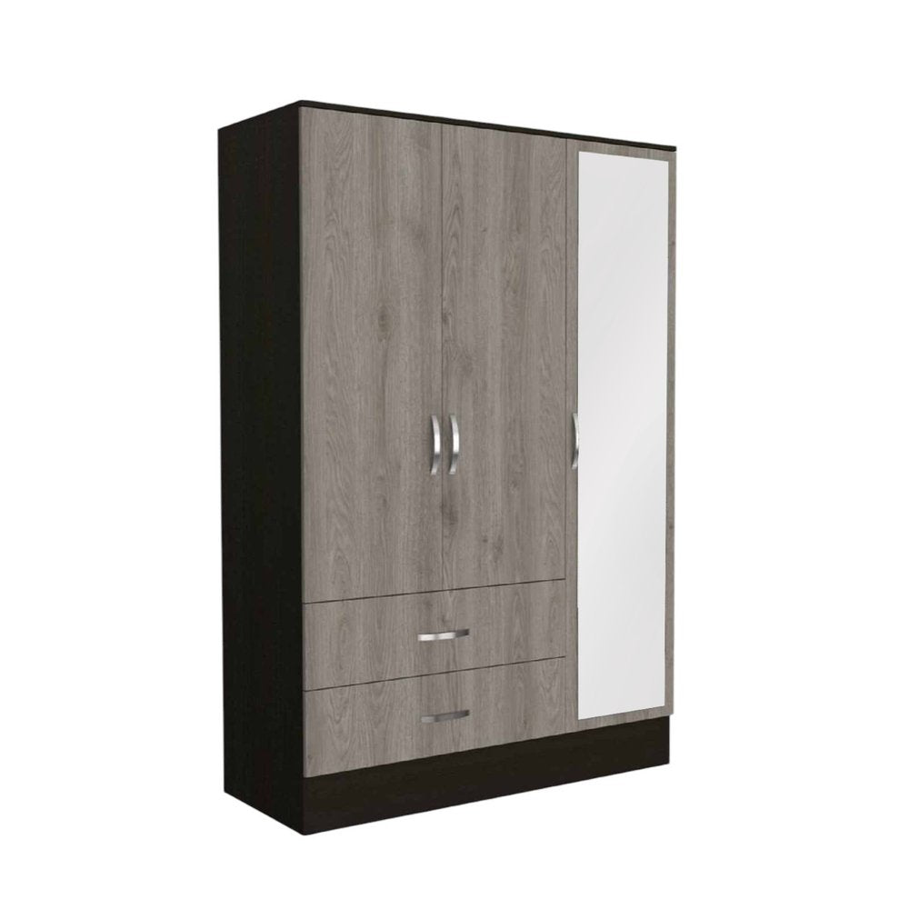 71" Brown And Black Wood Mirrored Three Door Two Drawer Combo Dresser