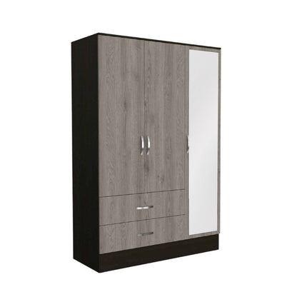 71" Brown And Black Wood Mirrored Three Door Two Drawer Combo Dresser