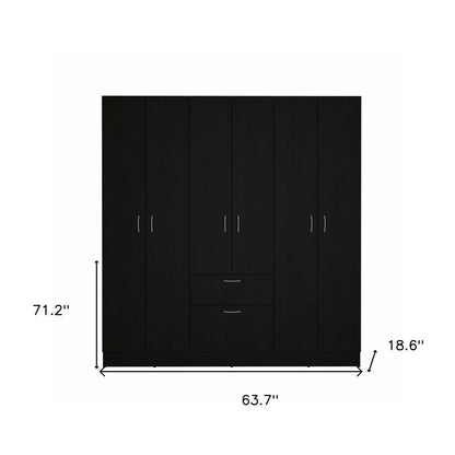 71" Black And White Wood Six Door Single Drawer Combo Dresser