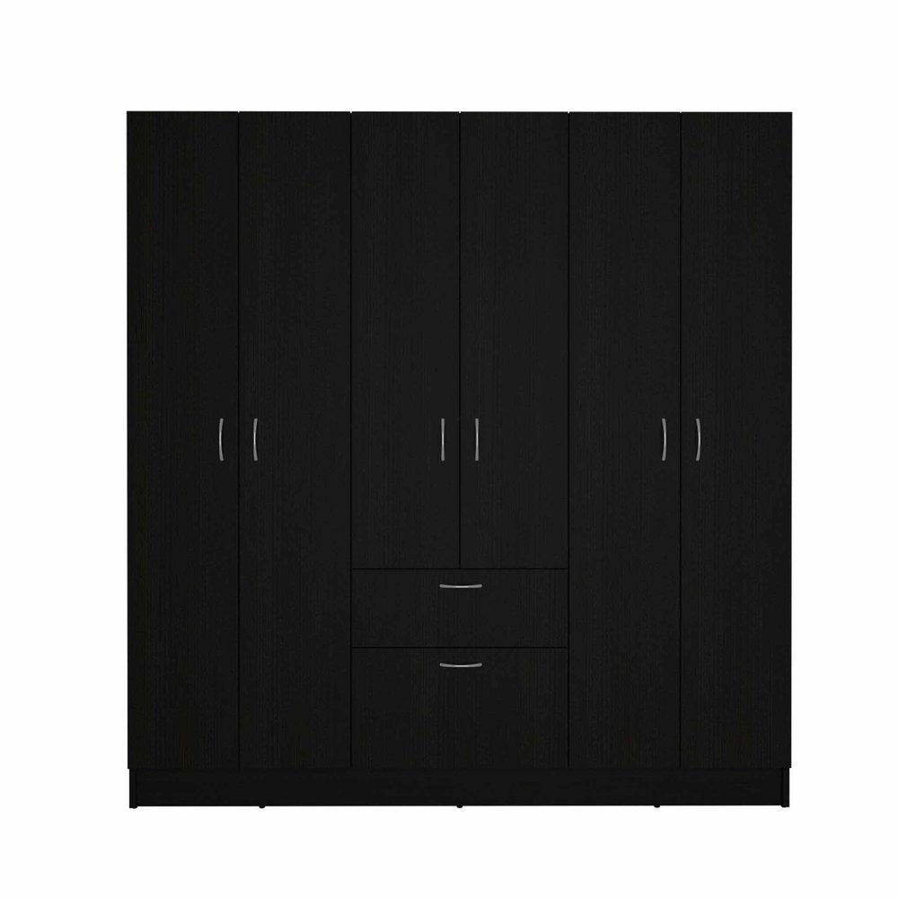 71" Black Wood Six Door Two Drawer Combo Dresser