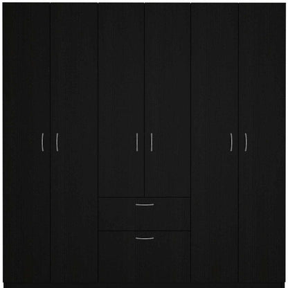 71" Black And White Wood Six Door Single Drawer Combo Dresser