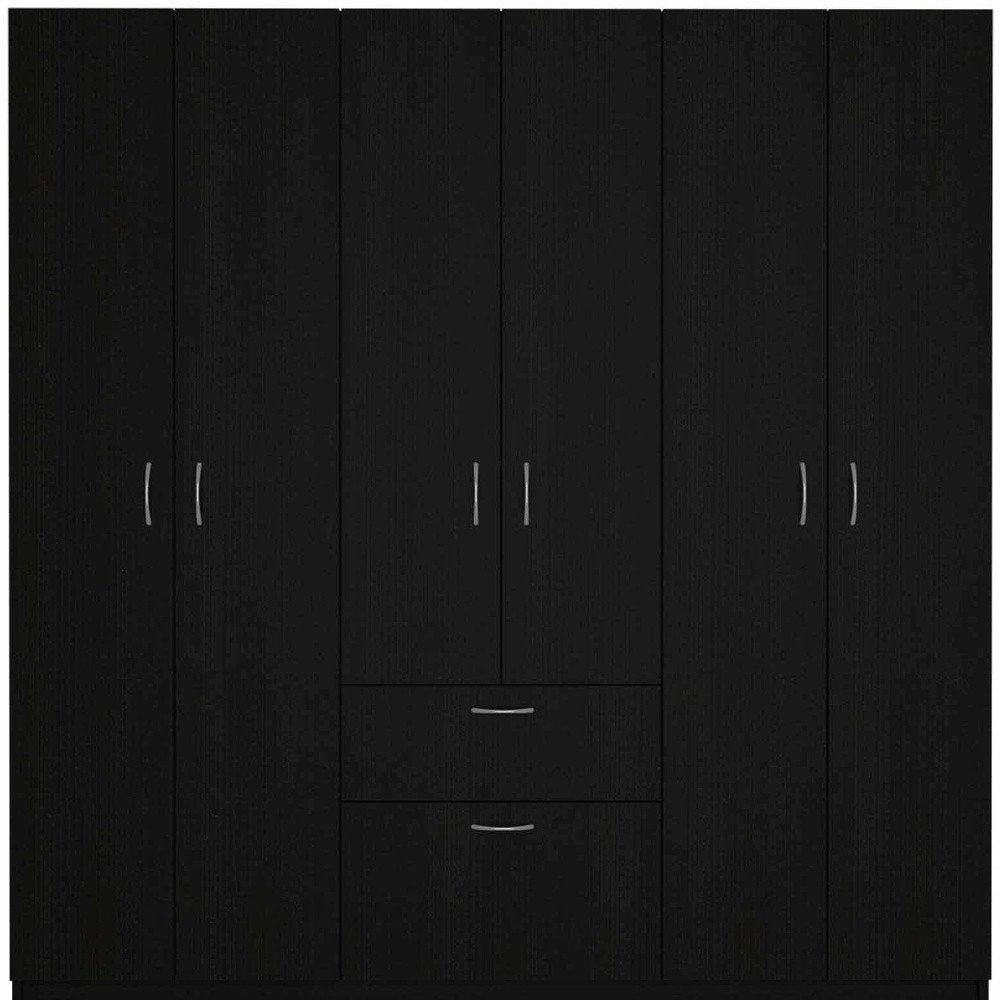 71" Black Wood Six Door Two Drawer Combo Dresser