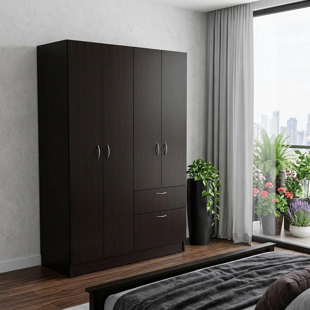 67" Black And White Wood Four Door Single Drawer Combo Dresser