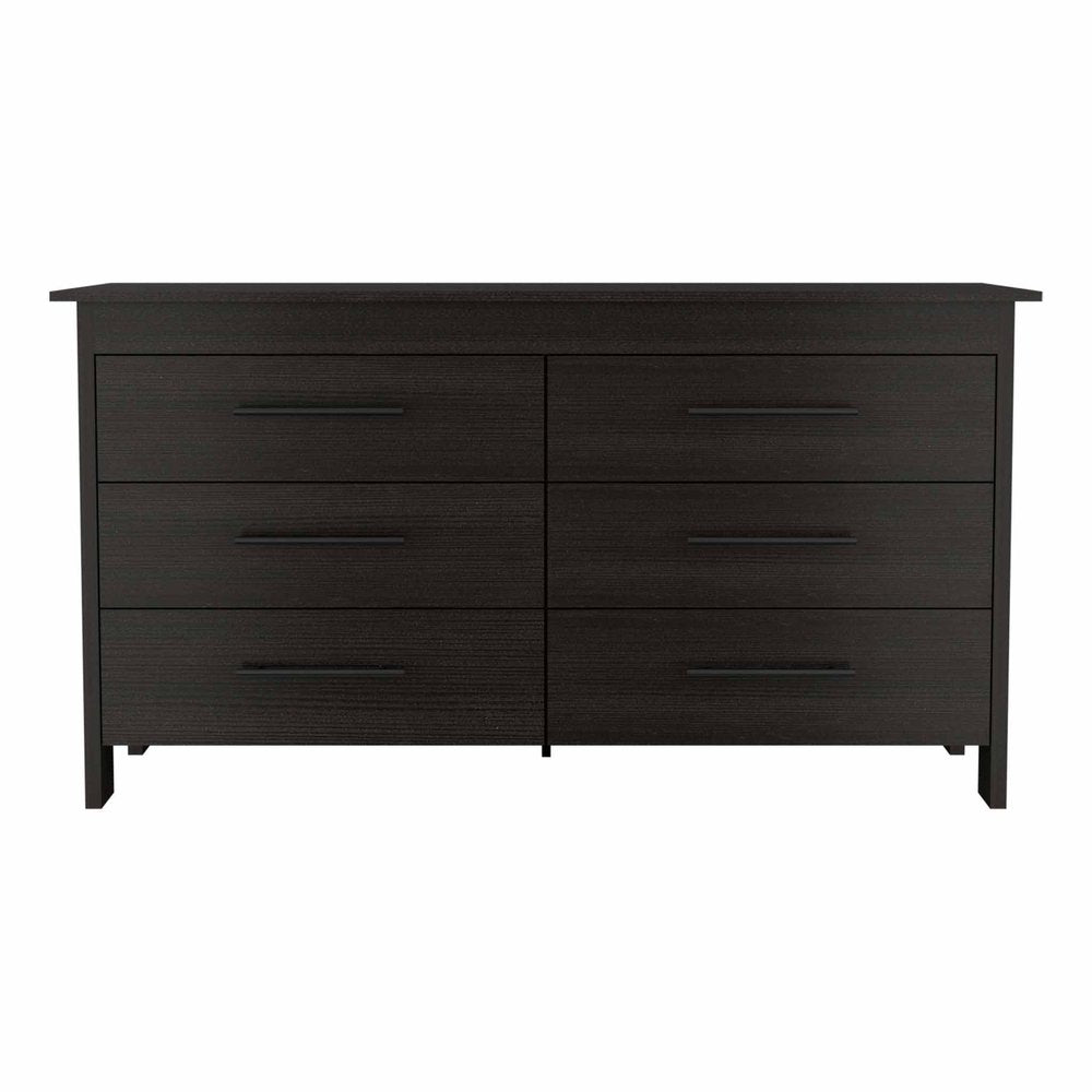 59" Black Wood Six Drawer Double Dresser