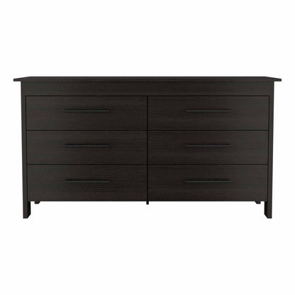 59" Black Wood Six Drawer Double Dresser