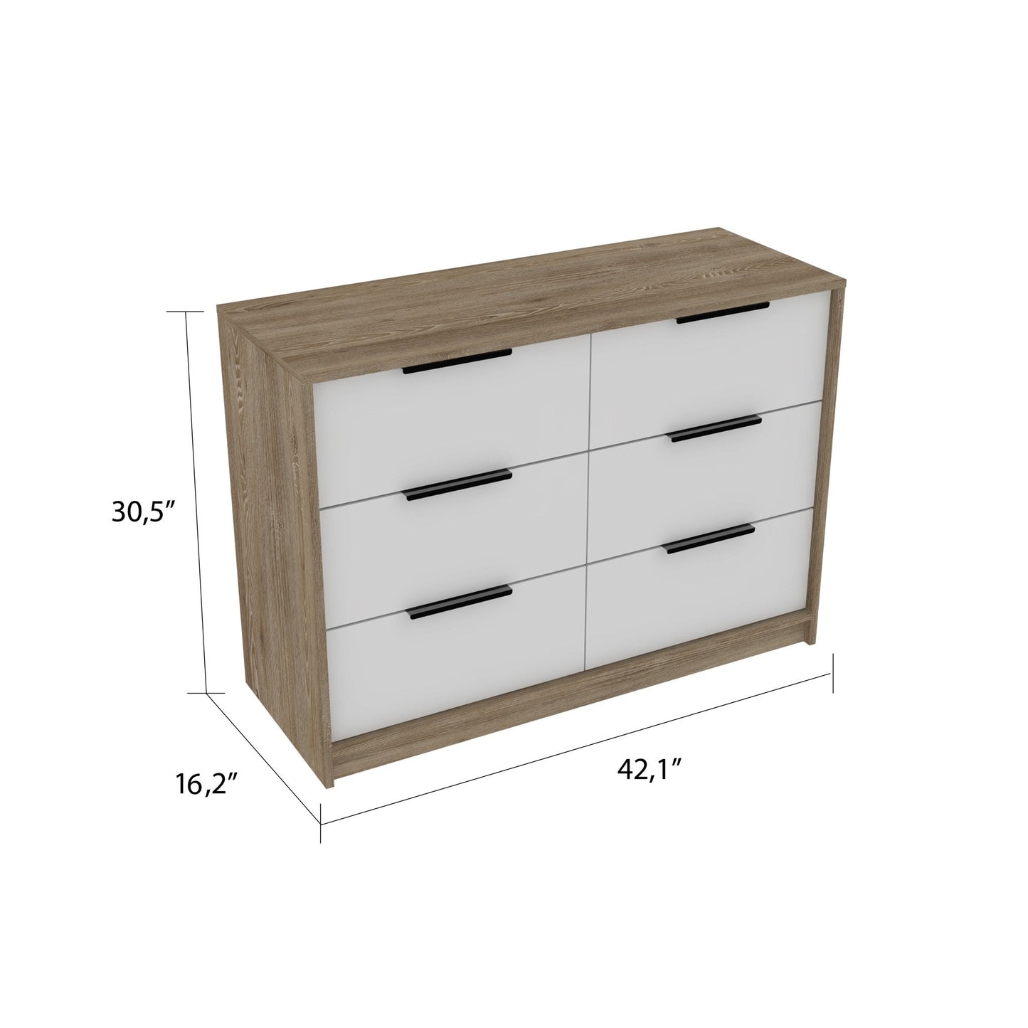 42" Brown and White Four Drawer Dresser