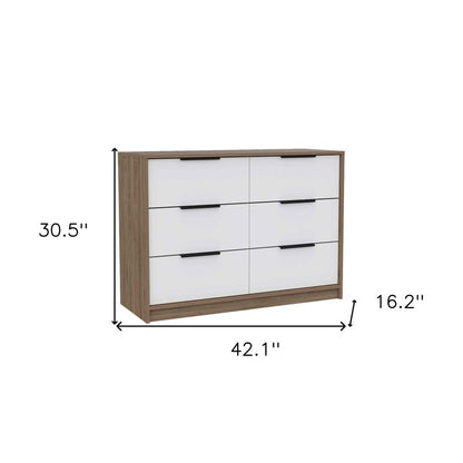 42" Brown And White Wood Four Drawer Dresser