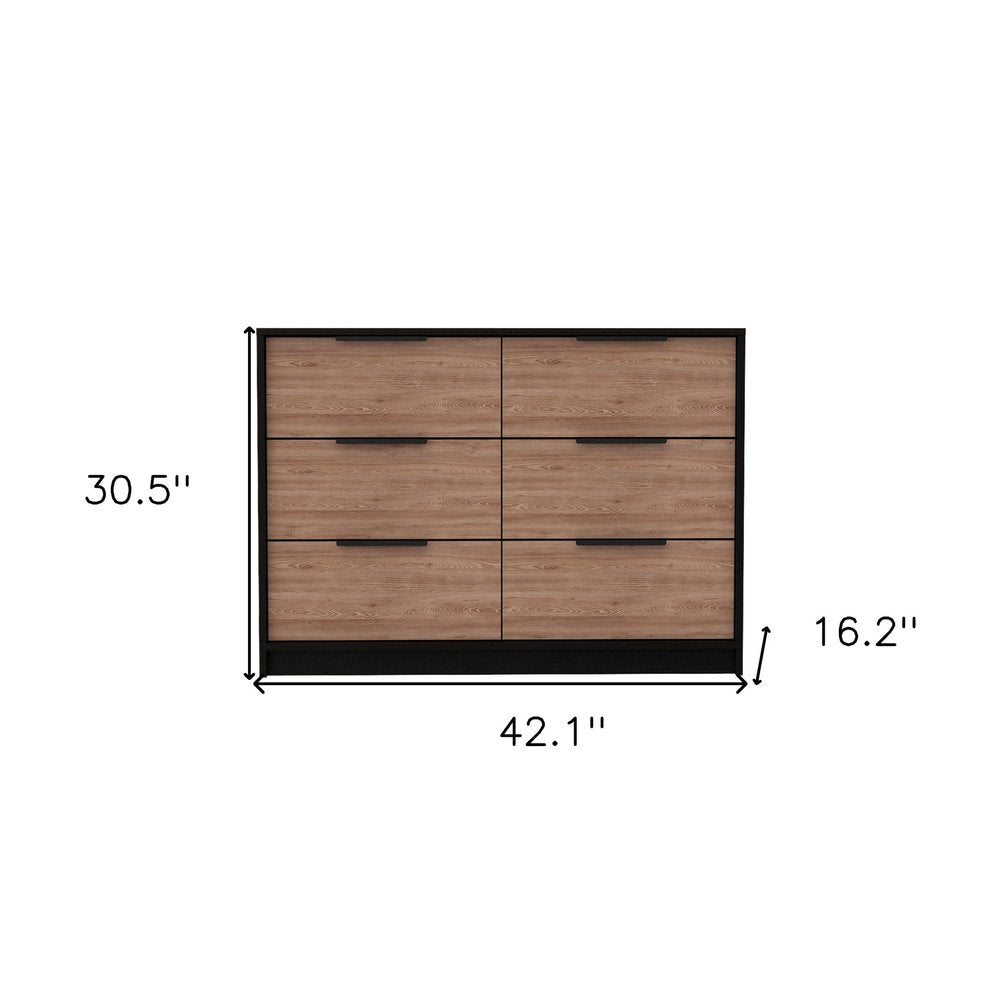42" Brown And Black Wood Four Drawer Dresser