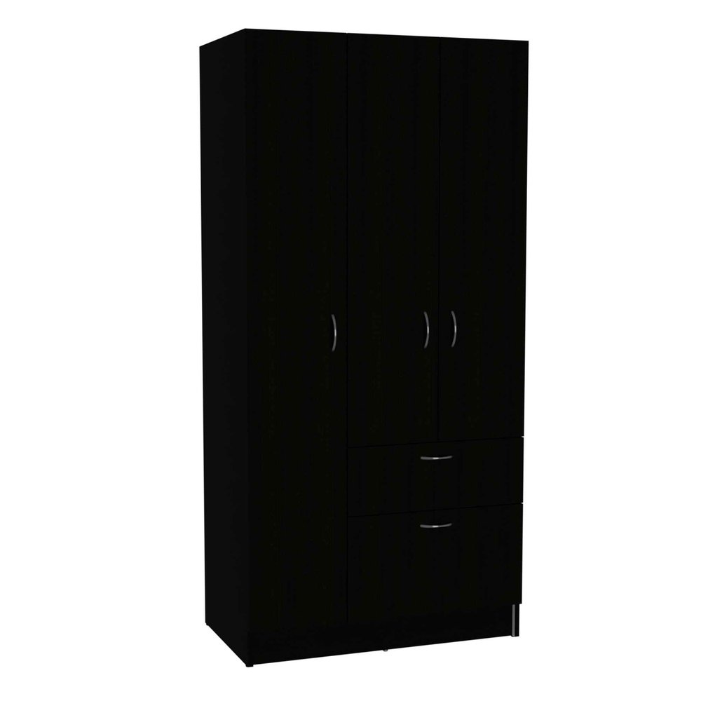 67" Black And White Wood Three Door Single Drawer Combo Dresser