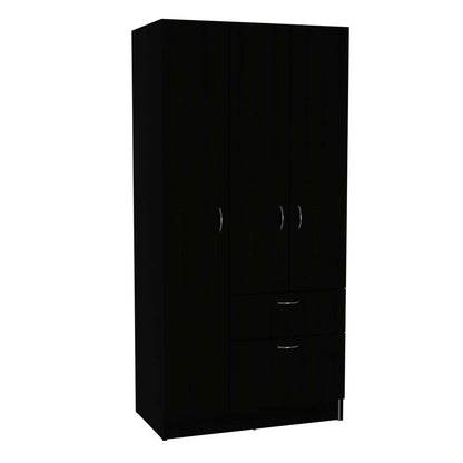 67" Black And White Wood Three Door Single Drawer Combo Dresser