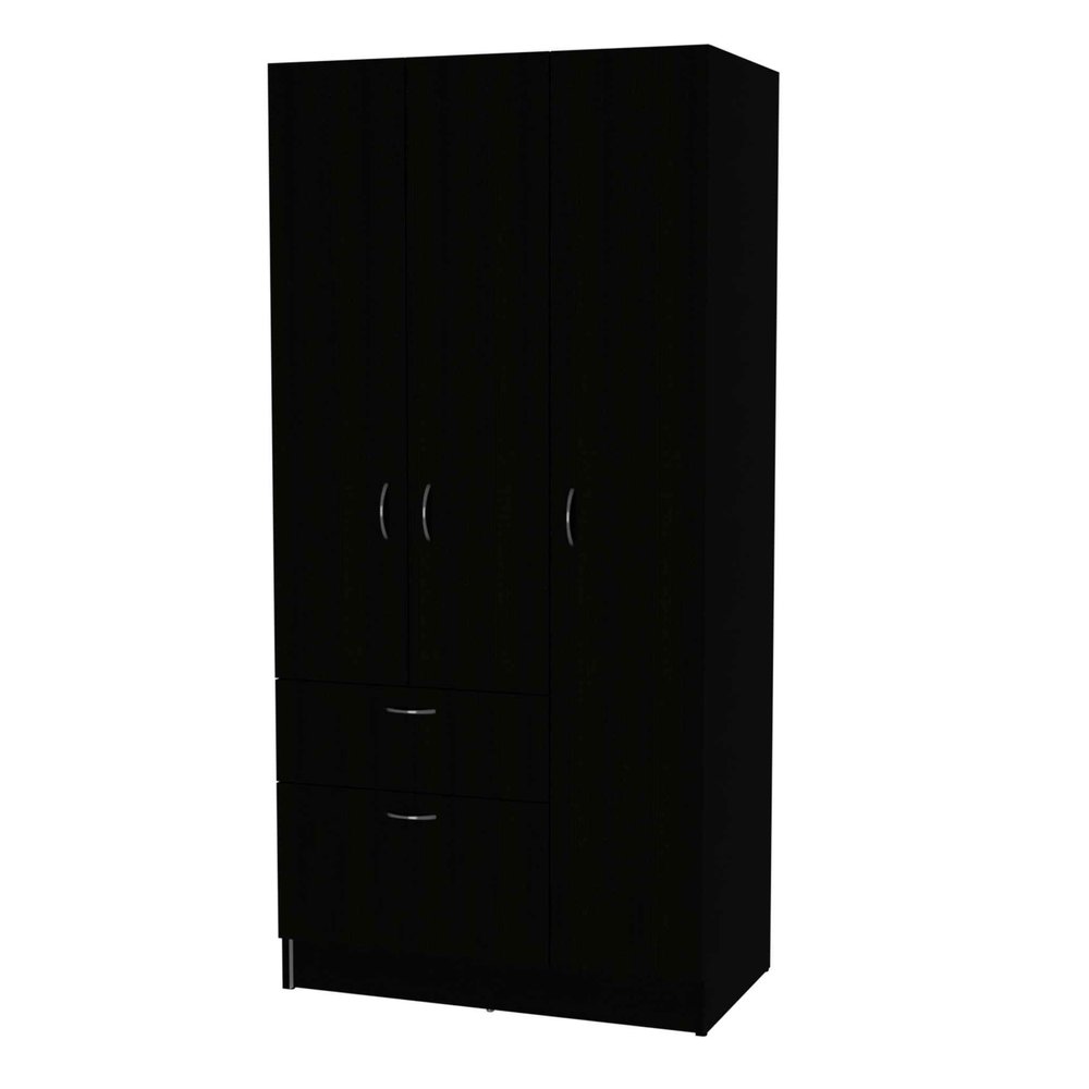 67" Black And White Wood Three Door Single Drawer Combo Dresser