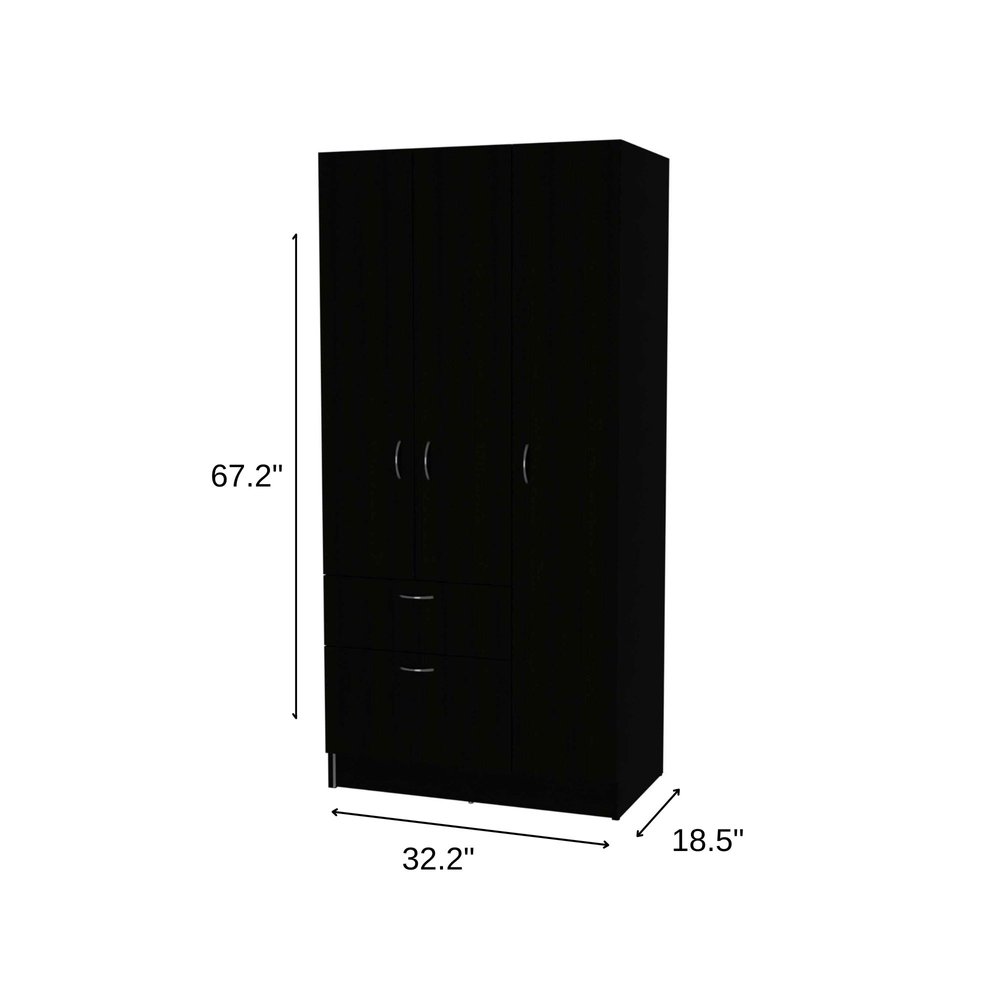 67" Black And White Wood Three Door Single Drawer Combo Dresser