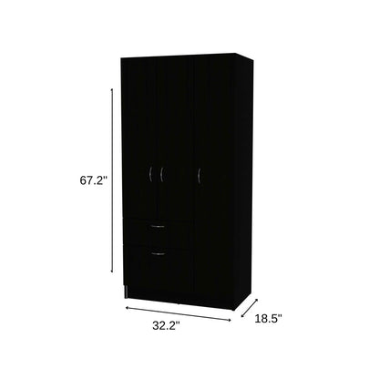 67" Black And White Wood Three Door Single Drawer Combo Dresser