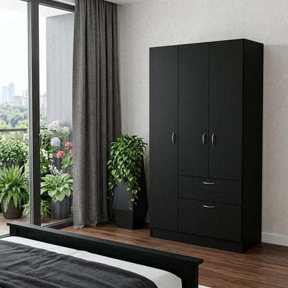 67" Black And White Wood Three Door Single Drawer Combo Dresser