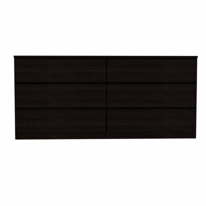 60" Black Wood Six Drawer Double Dresser