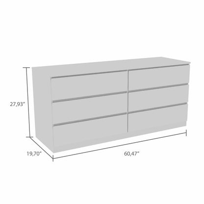 60" White Six Drawer Double Dresser