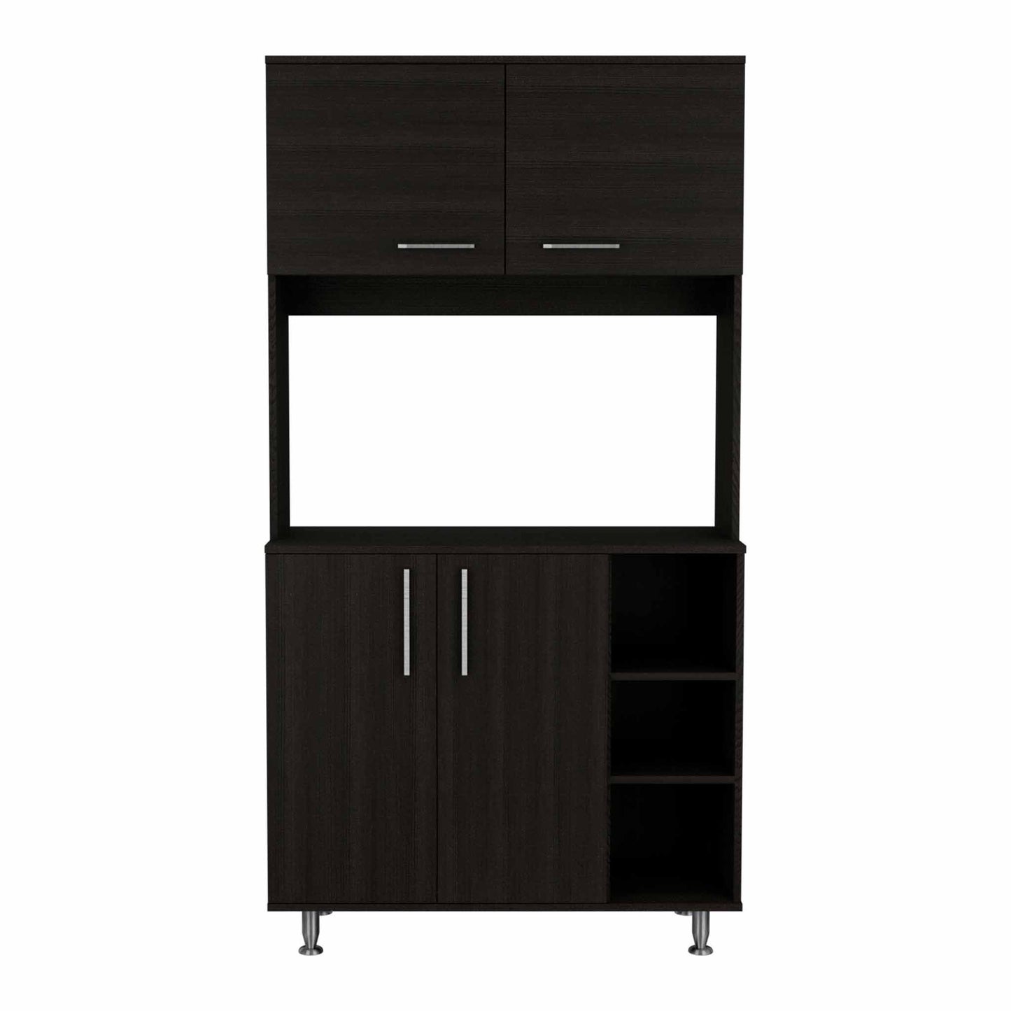 71" Modern Black Pantry Cabinet with Three Storage Shelves