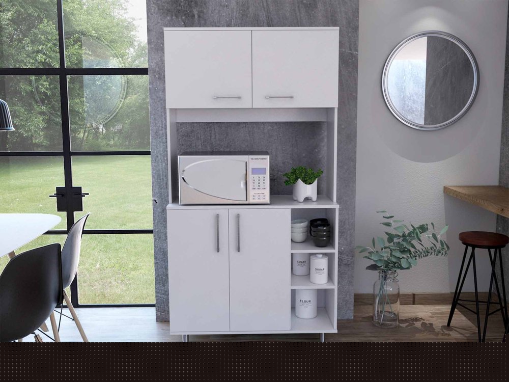 71" Modern White Pantry Cabinet with Five Shelves