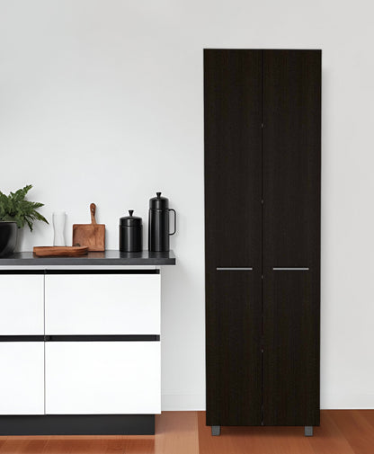 79" Modern Black Pantry Cabinet with Two Doors and Five Shelves