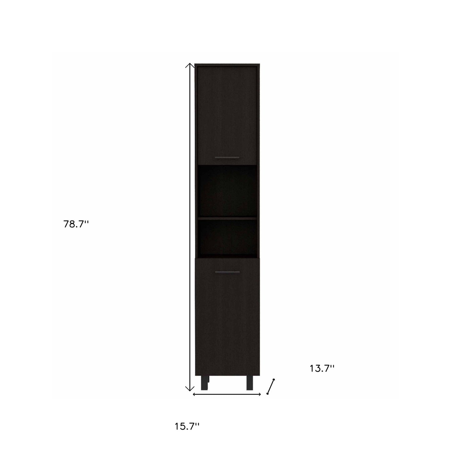 79" Modern Black Pantry Cabinet with Five Shelves