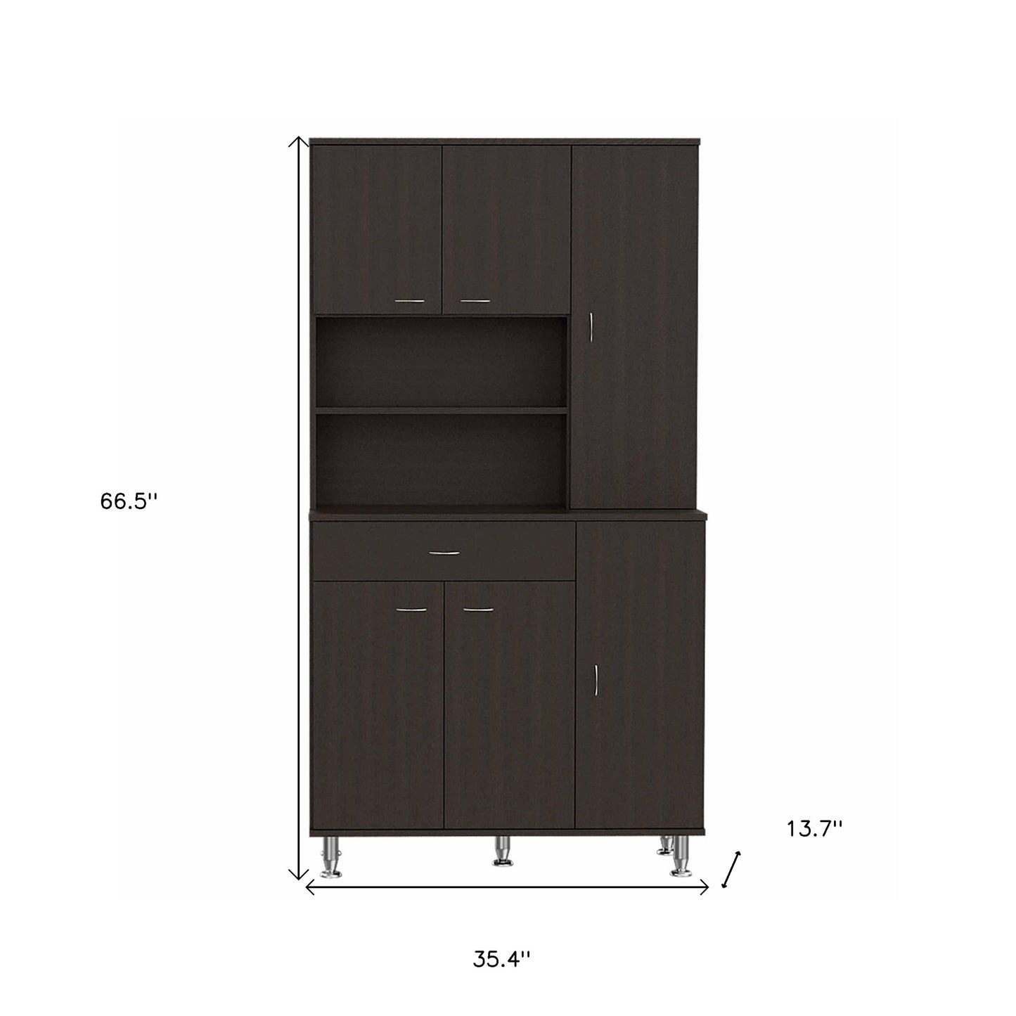 67" Modern Black Pantry Cabinet with Five Shelves