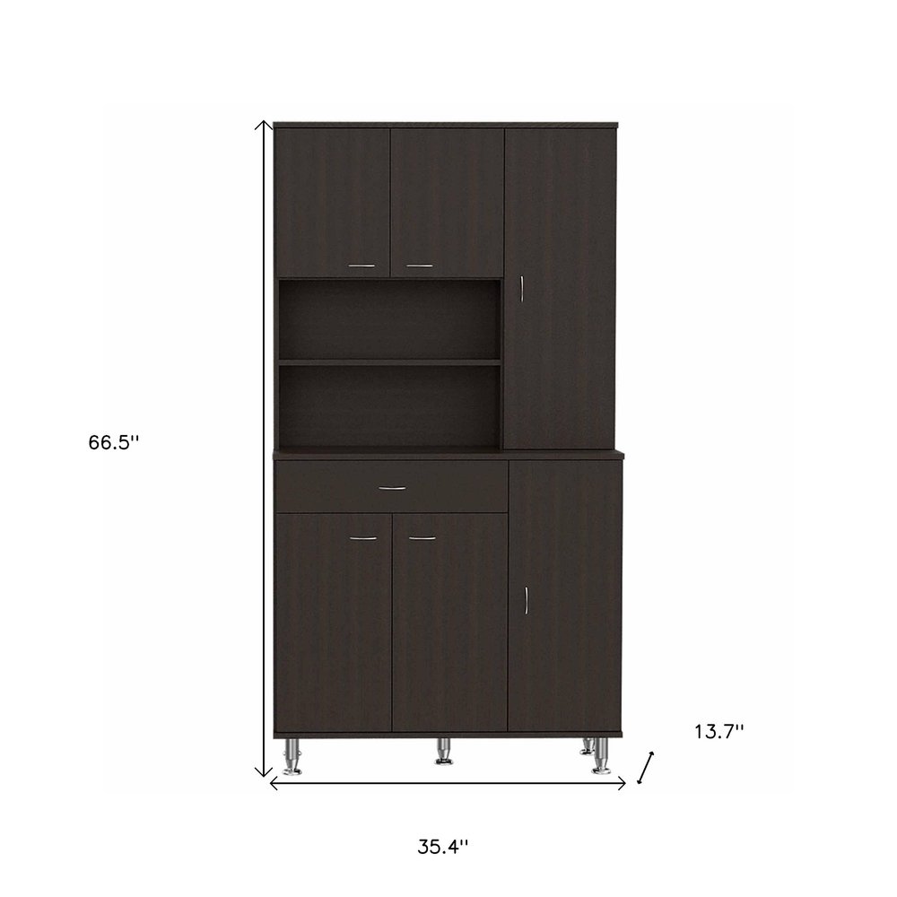 67" Modern Black Pantry Cabinet with Five Shelves