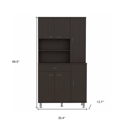67" Black Wood Seven Door Pantry Or Storage Closet