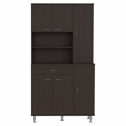 67" Modern Black Pantry Cabinet with Five Shelves