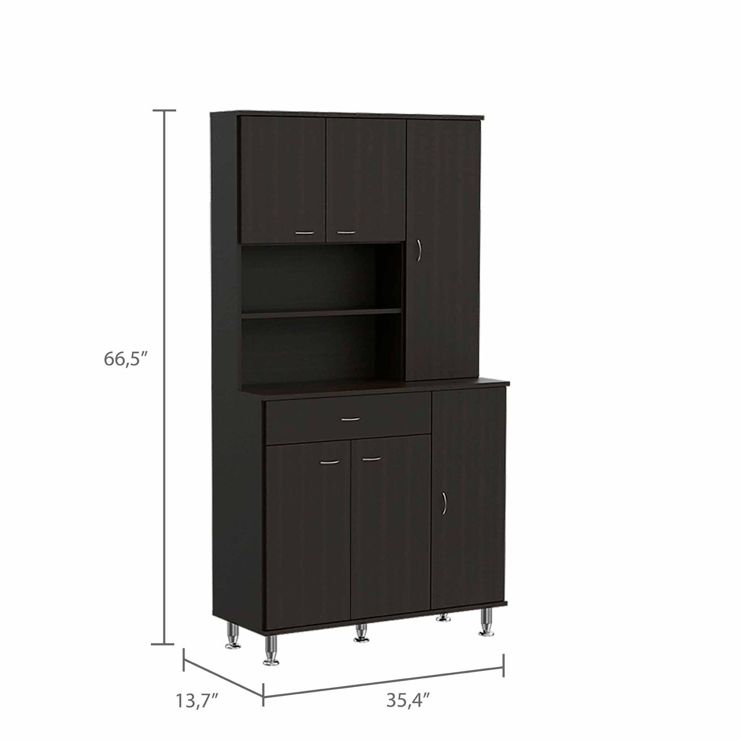 67" Modern Black Pantry Cabinet with Five Shelves