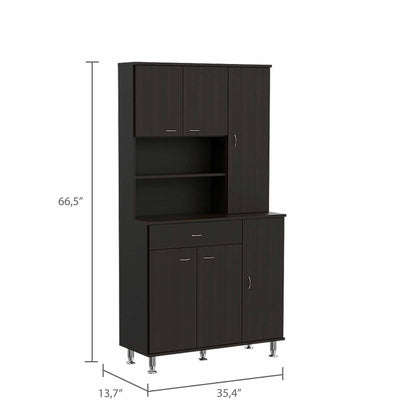 67" Modern Black Pantry Cabinet with Five Shelves