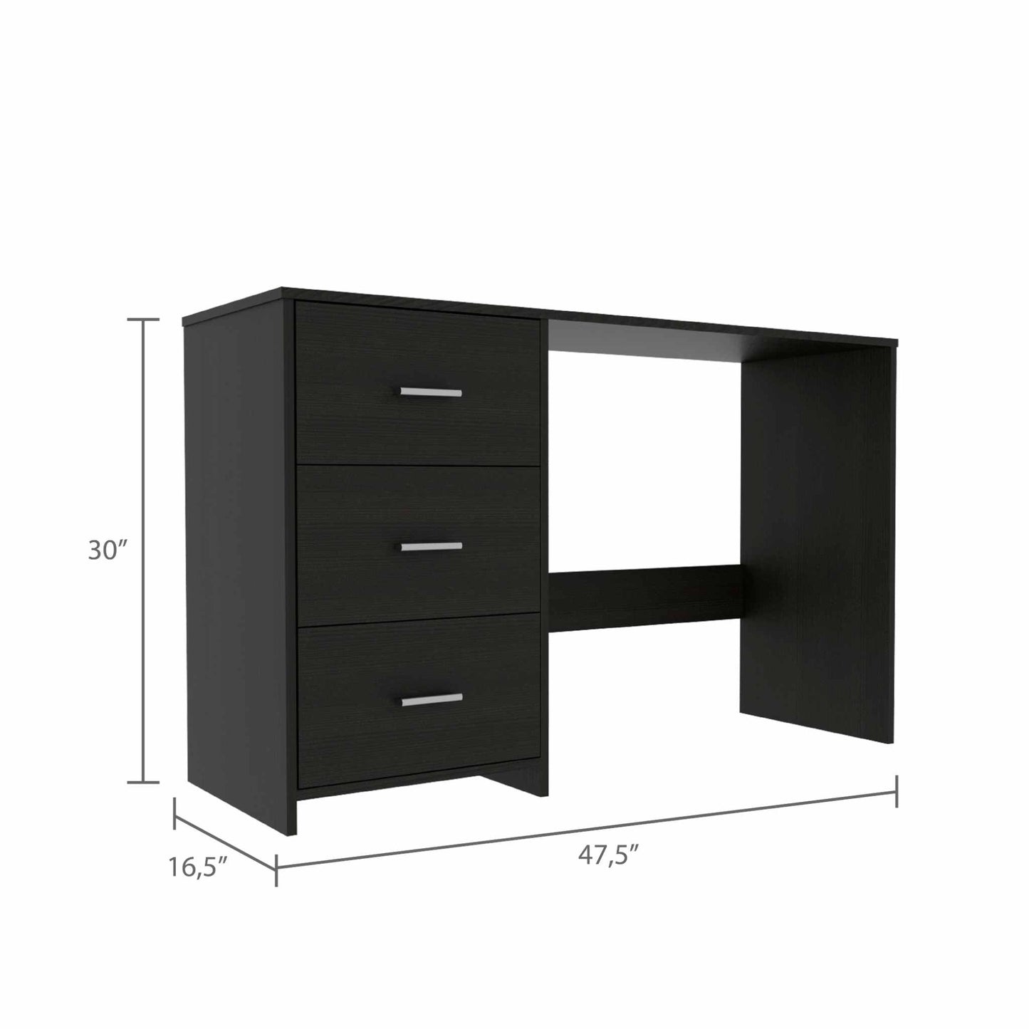 48" Black Computer Desk With Three Drawers